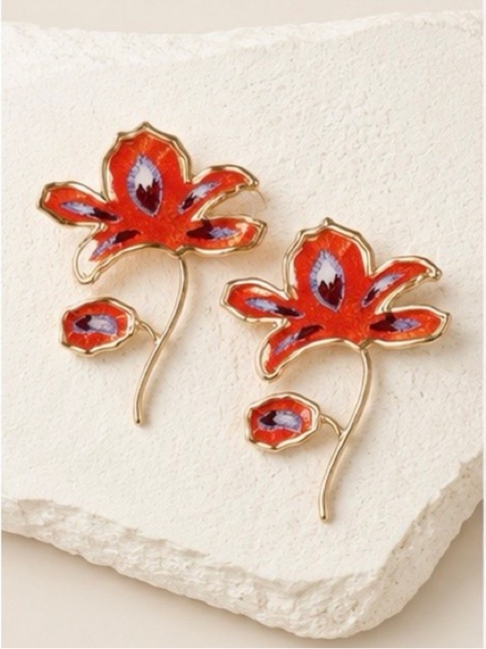 Crimson Orchid Bloom Sculptural Earrings - Picture 3 of 4